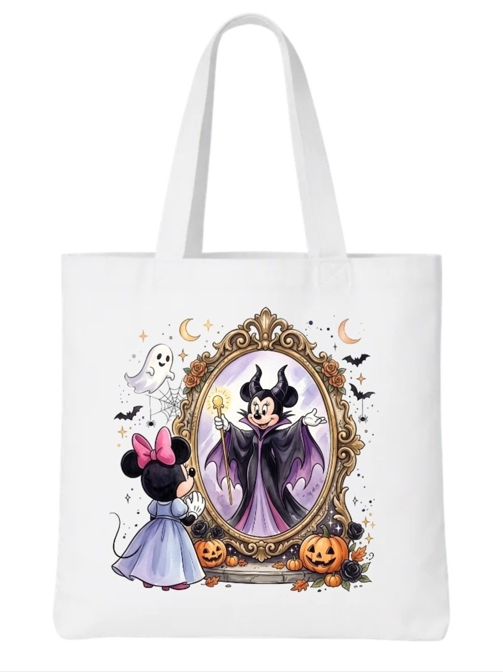 White Halloween Minnie Mouse Tote Bag